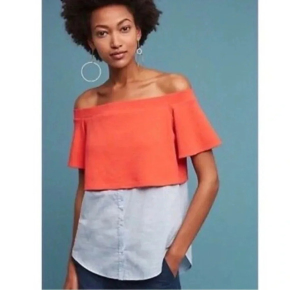 Anthropologie Postmark Layered Off The Shoulder Top - Picture 1 of 5
